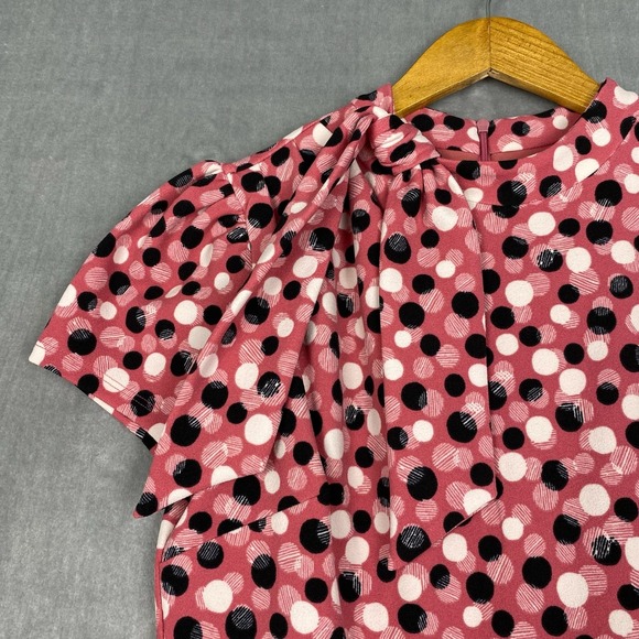 Midi Dress Womens 4 Pink Polka Dot Fit N Flare Retro Coquette Secretary Preppy - Picture 2 of 12